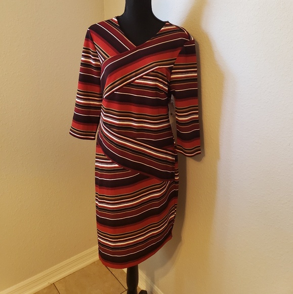 Burgundy/Brown/Cream colored Asymmetrical Dress - Picture 7 of 7